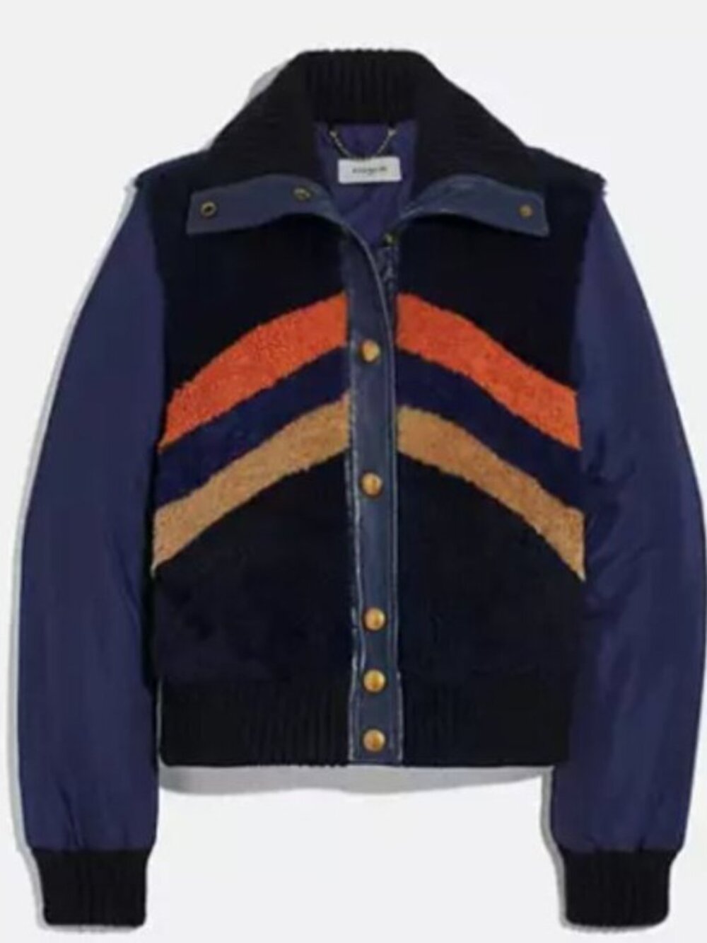 Coach Retro Shearling Jacket Bomber size 6 Medium Navy Aviator Nation style